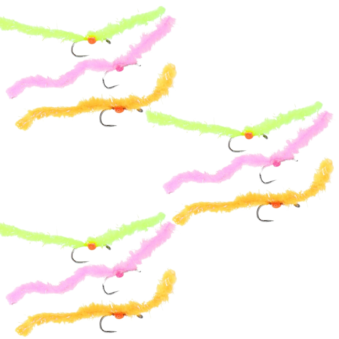 Eggstatic Worm Quick Buy - 3 Of Each Colour (9 flies)