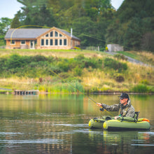 Angler casting from Keeper ISO Float Tube