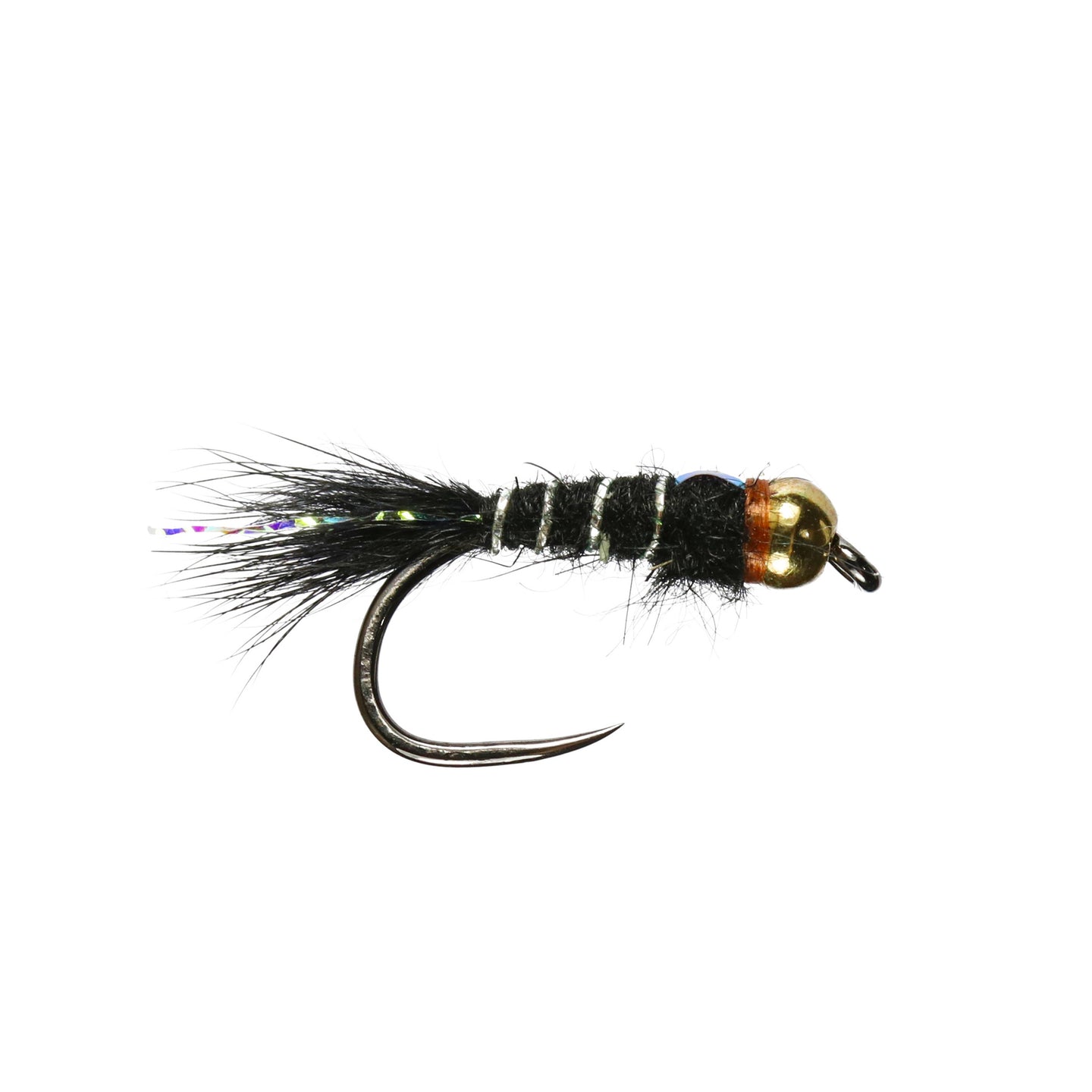Beaded Gold Ribbed Hares Ear Black Barbless